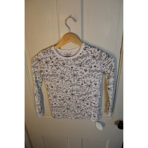 Caden Lane Kids Bamboo Pajamas Set White Black Dinosaur Doodle Print Size 9/10